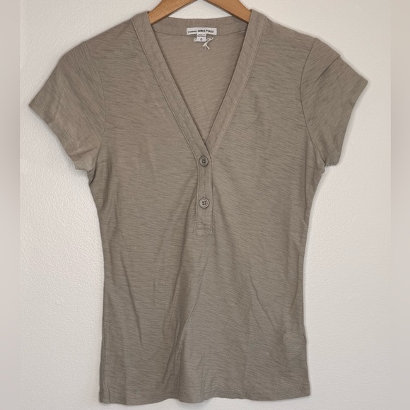 NEW James Perse V Neck Cotton Modal Blend Henley Short Sleeve Tee Shirt Top - Picture 3 of 8